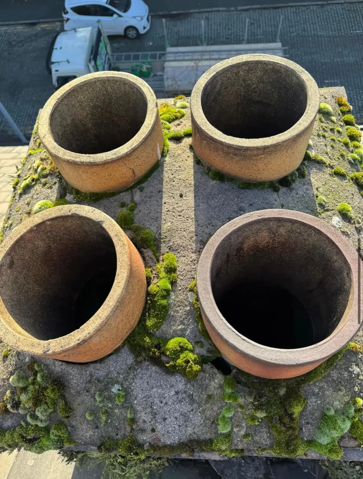 A chimney stack: open pots